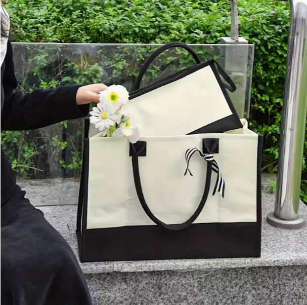 Custom Black-Handled Canvas Tote Bag