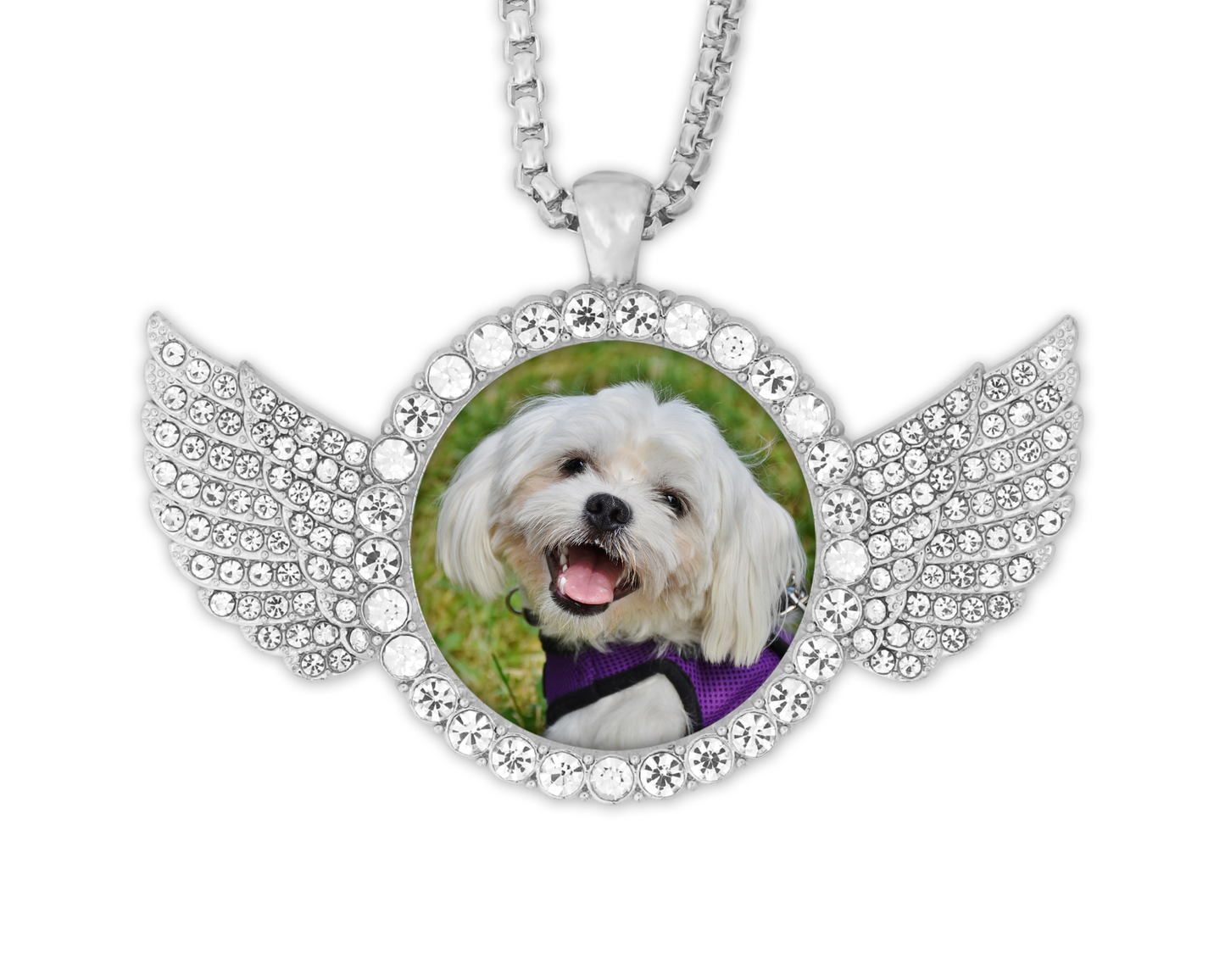 Custom Rhinestone Angel Wing Pendant Necklace