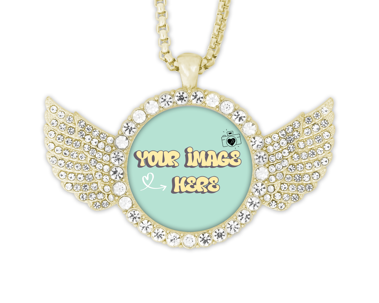 Custom Rhinestone Angel Wing Pendant Necklace