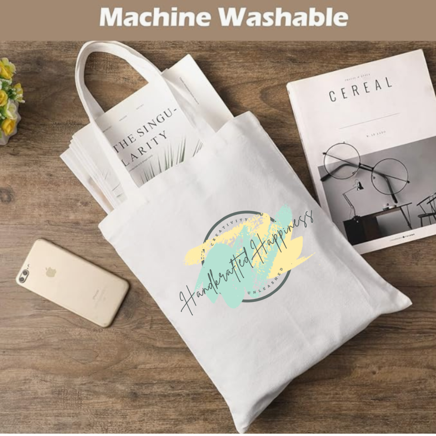 Custom White Polyester Tote Bag (14" x 16")