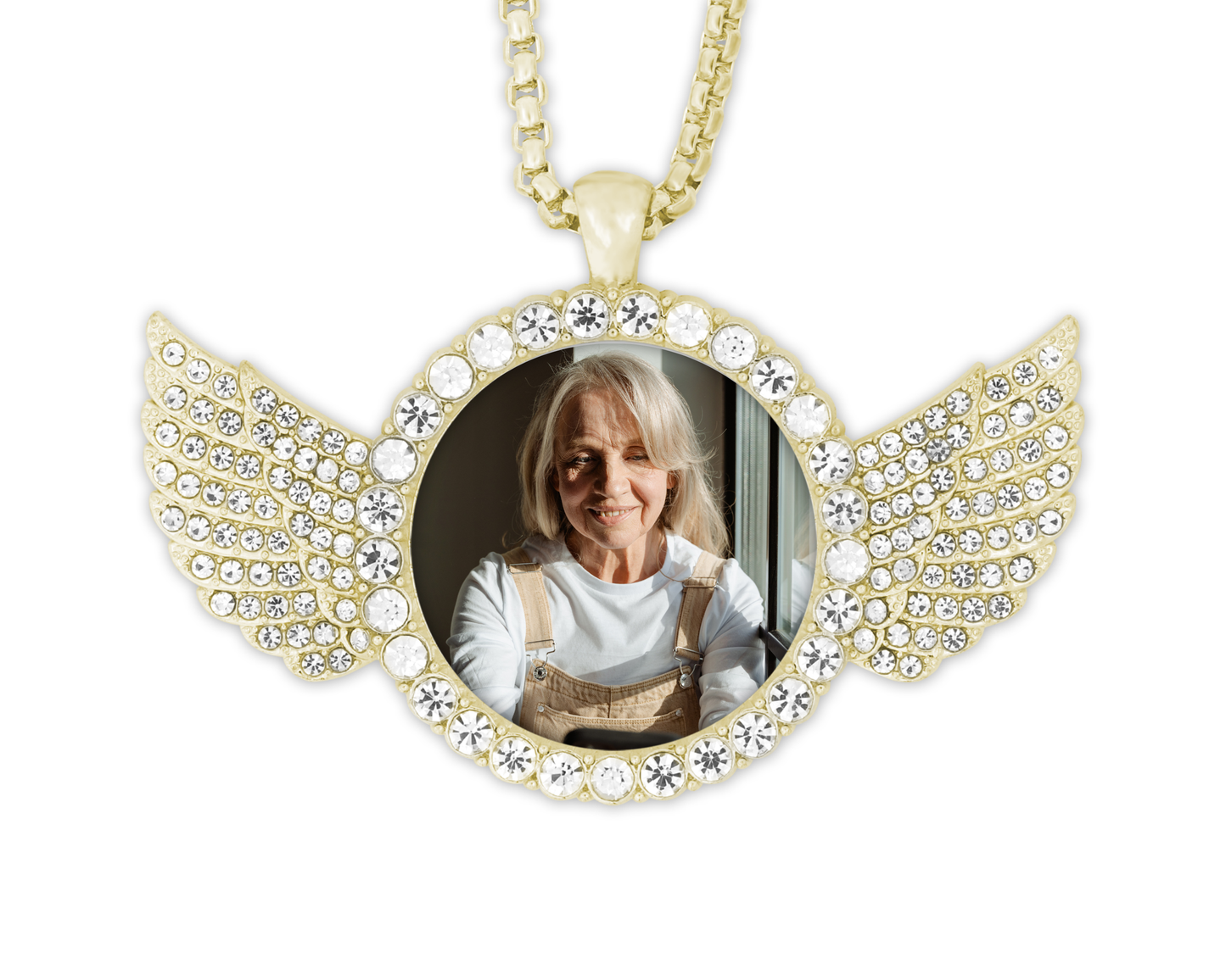 Custom Rhinestone Angel Wing Pendant Necklace