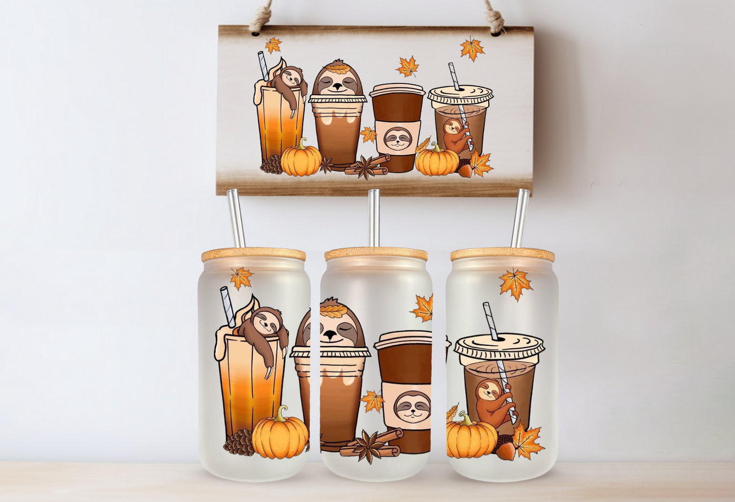 Autumn Sloth Frosted Glass