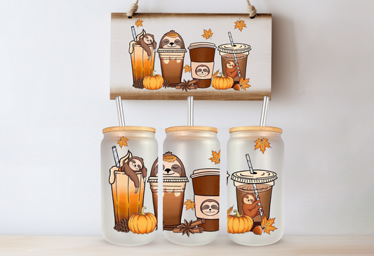 Autumn Sloth Frosted Glass