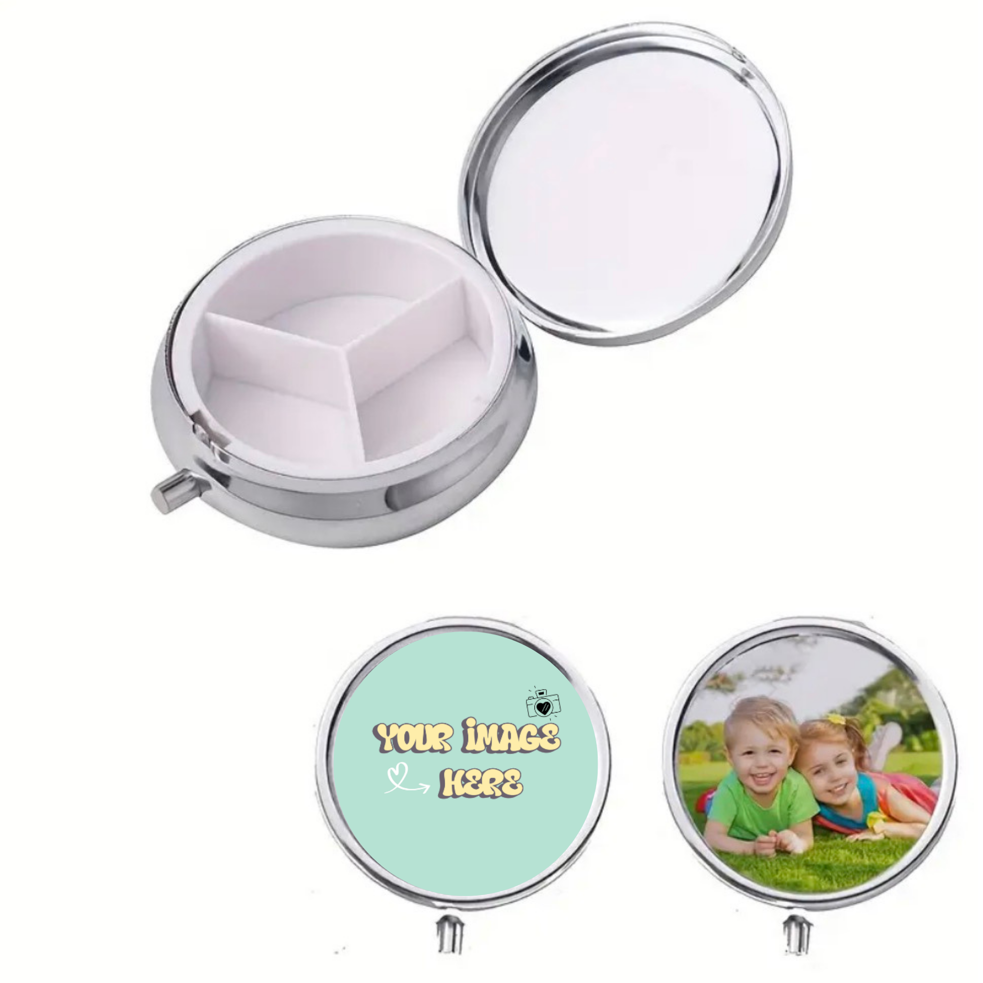 Custom Round Metal Pill Box – Handkrafted Happiness