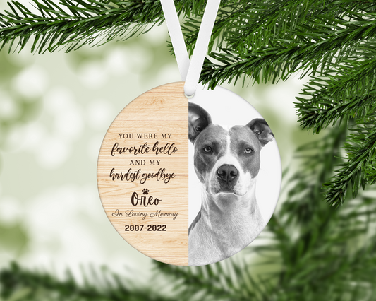 Favorite Hello, Hardest Goodbye Pet Memorial Ornament